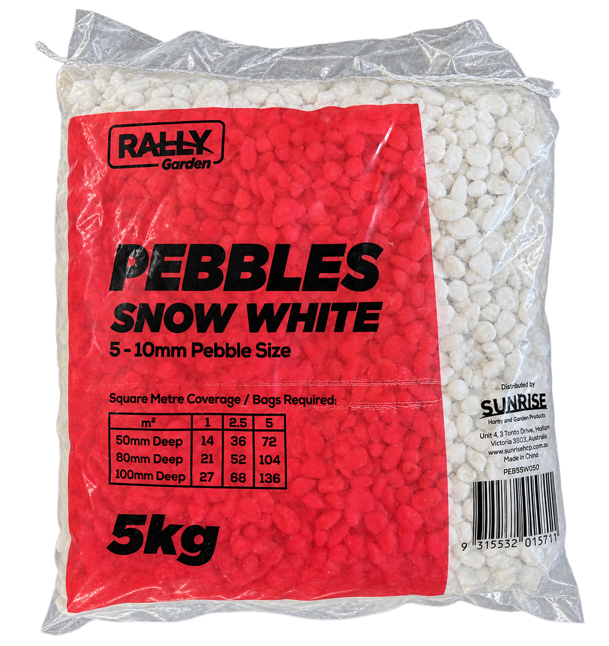snow white pebbles 5 10mm 5kg transparent Snow White Pebbles – 5–10 mm, 5 kg bag