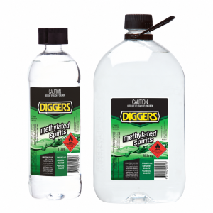 Diggers Methylated Spirits 1L and 4L bottles together