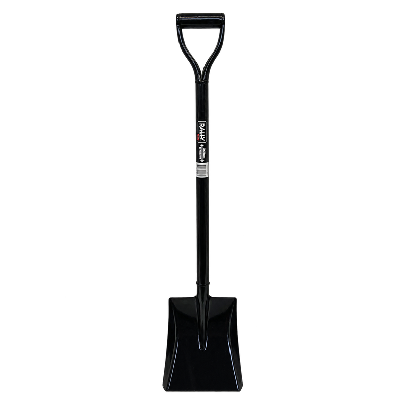 Shovel All Metal 1200mm Black Black 1200mm all-metal shovel with D-handle, shown from handle to blade