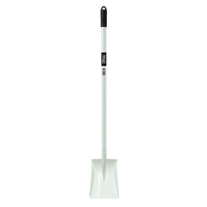 White 1470mm all-metal shovel with long straight handle and black top grip
