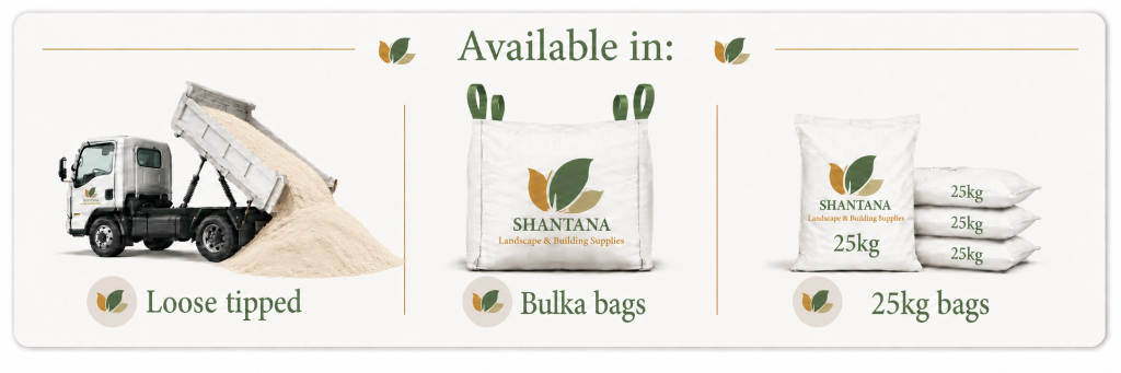 White Brickies Sand available loose tipped, in Bulka bags and 25kg bags.