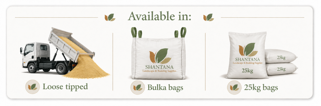 Yellow Brickies Sand available loose tipped, in Bulka bags and 25kg bags.
